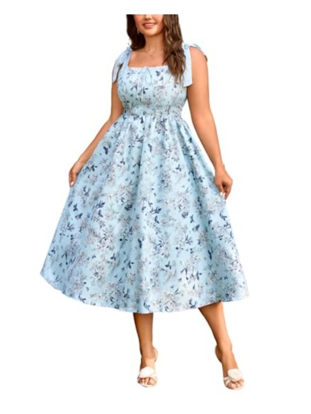 Plus Size Corset Midi Dress Lace-Up Back Floral Wedding Guest
